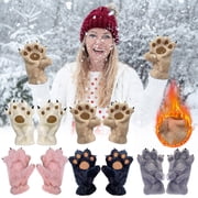 Nkmbld Winter Gloves for Men Women, Cute Animals Paw Gloves Pet Claw Bear Palm Gloves Full Finger for Cold and Warmth Protection