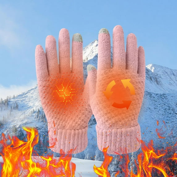Nkmbld Winter Gloves for Men Women, Thermal Knitted Gloves Touchscreen Waterproof Windproof Sports Gloves Plain Breathable Mittens for Outdoor, Pink