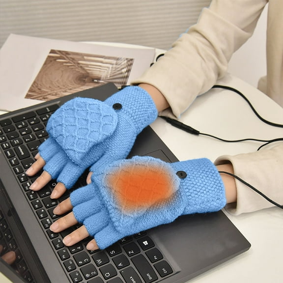 Nkmbld Winter Gloves for Men Women, Usb Heating Gloves Removable and Washable Adjustable Hand Warmer Computer Charging Treasure Warm Gloves, Blue