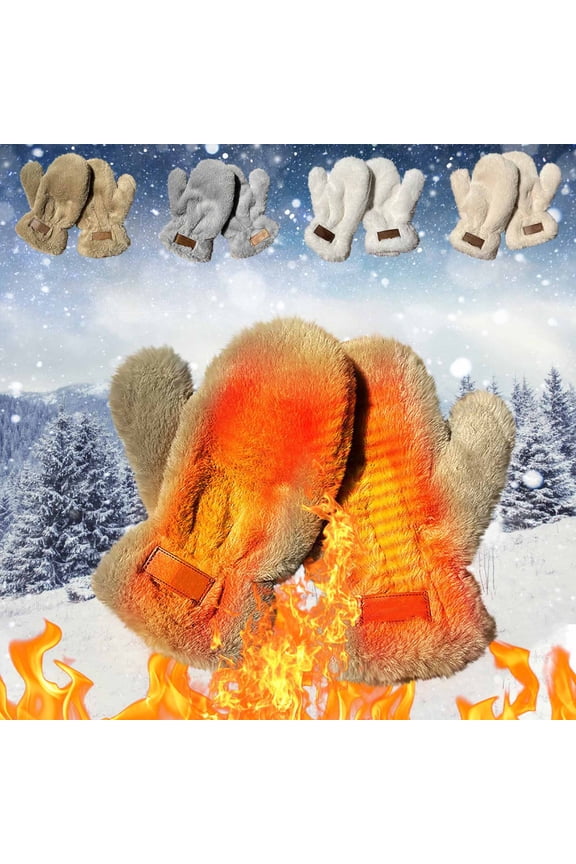 Winter Gloves for Men Women, Velvet Imitation Rabbits Hair Gloves Plushs Winter Warm Windproof Winter Gloves for Cold Weather, Brown