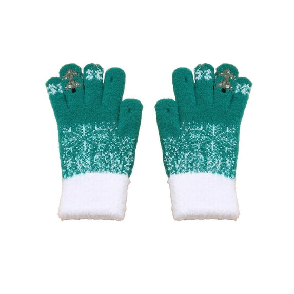 Nkmbld Winter Thermal Gloves for Men Women, Snowflake Christmas Tree Warm Gloves Winter Padded Thickened Knitted Plush Mittens for Cold Weather, Green