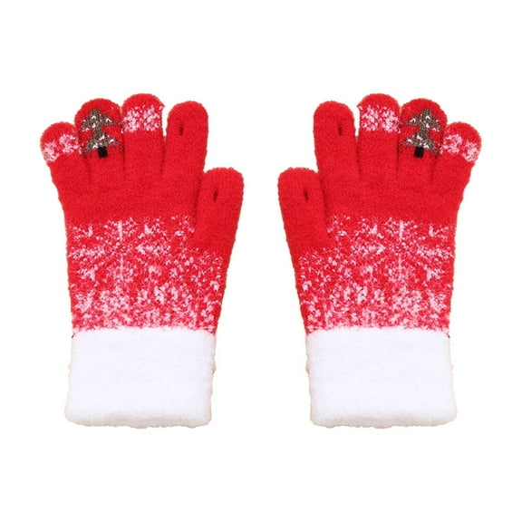 Nkmbld Winter Thermal Gloves for Men Women, Snowflake Christmas Tree Warm Gloves Winter Padded Thickened Knitted Plush Mittens for Cold Weather, Red