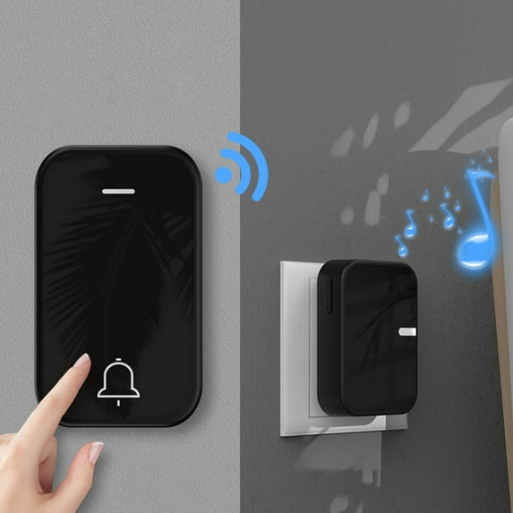 Nkmbld Wireless Doorbell Chime Kit, Doorbell Wireless Door Chime Doorbell 1 Plugin Receivers 200M Long Range Weatherproof Elderly Pager, Black