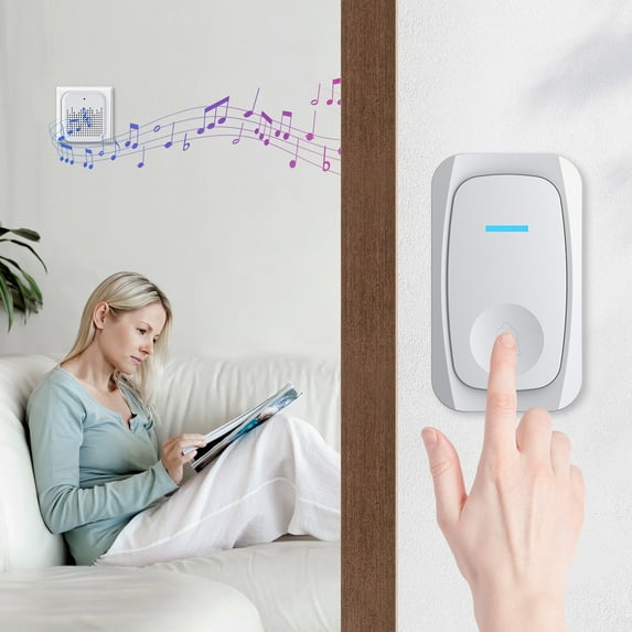 Nkmbld Wireless Doorbell Chime Kit, High Volume No Installation Household Door Shop and Low-Power Consumption Intelligent Elderly Pager, White