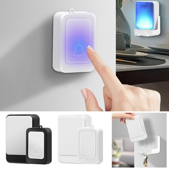 Nkmbld Wireless Doorbells for Home, Battery-Powered Doorbell with Colorful Strong Flash, One Button Emergency Call, Elderly Pager, White