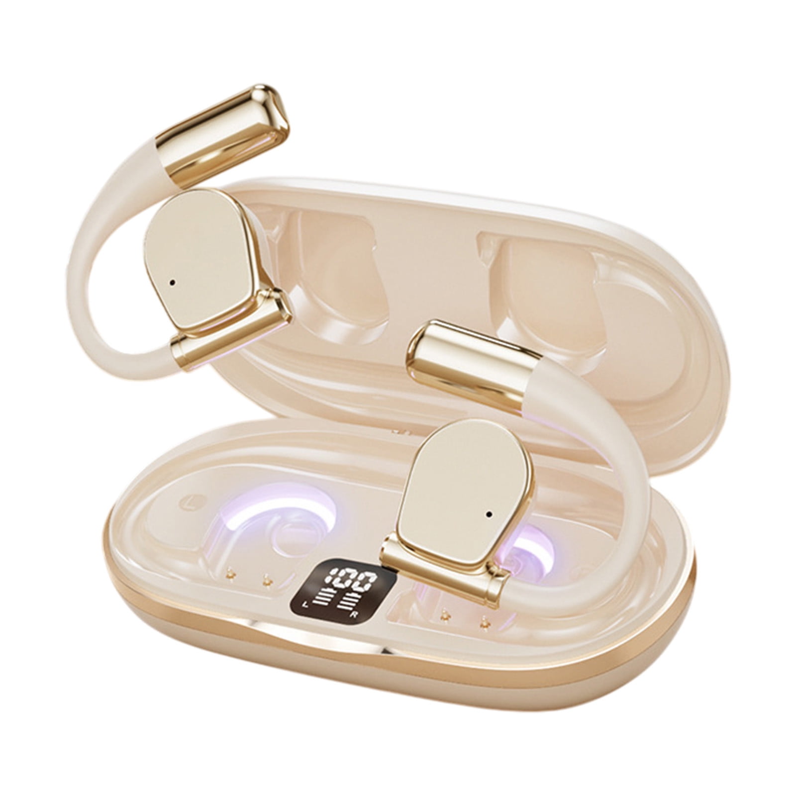 Nkmbld Wireless Earbuds Wireless Bluetooth Earphones Open End Non in Ear HD Call Digital Display Earphones, Beige