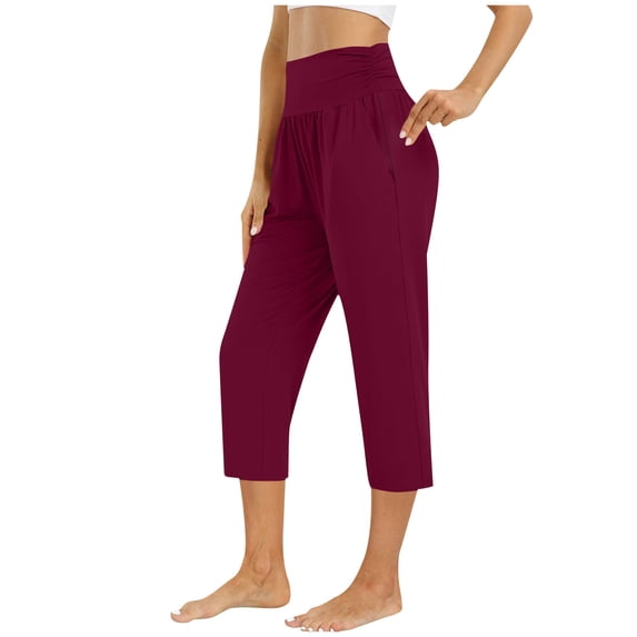 Nkmbld Women Capri Pants with Pocket Wide Leg High Waist Crop Lounge Sweatpants Summer Casual Workout Pants