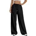thumbnail image 1 of Nkmbld Women Linen Pants Wide Leg Drawstring Waist Pant Casual Summer Lounge with Pockets, 1 of 6