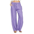 thumbnail image 1 of Nkmbld Women Linen Pants Wide Leg Drawstring Waist Pant Casual Summer Lounge with Pockets, 1 of 7