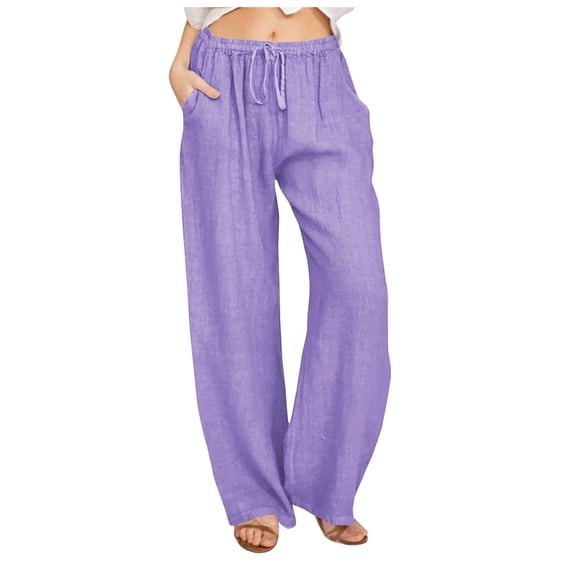 Nkmbld Women Linen Pants Wide Leg Drawstring Waist Pant Casual Summer Lounge with Pockets