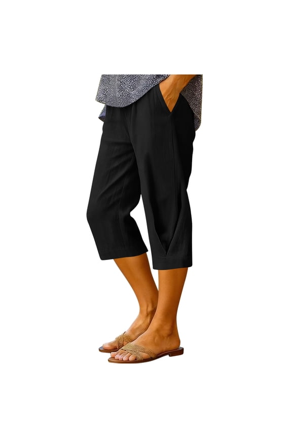 Women's Capri Relaxed Bandage Waist with Pocket Solid Cropped Capris Pants