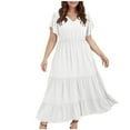 thumbnail image 1 of Nkmbld Women's Casual Summer Dress V-Neck Solid Short Ruffle Sleeve Knee Long Dress, 1 of 7