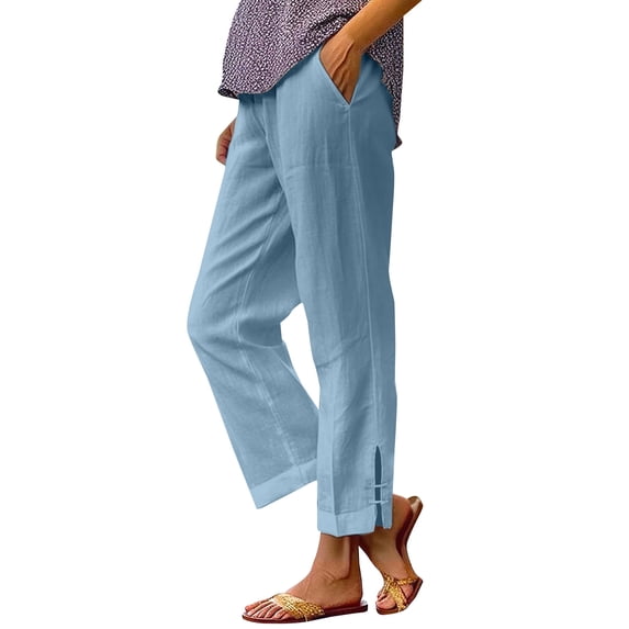 Nkmbld Women's Linen Pants Plus Size Elastic Waist Summer Beach Vacation Casual Trousers with Pockets,Sizes S-5XL