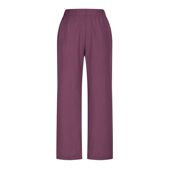 Nkmbld Women's Linen Pants Elastic Waist Summer Beach Vacation Casual Trousers with Pockets