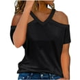 thumbnail image 1 of Nkmbld Women's Off The Shoulder Tops Short Sleeves Elegant Slim Fit Cute Date Club Blouses, 1 of 5