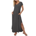 thumbnail image 1 of Nkmbld Women's Summer Maxi Dress T-Shirt V-Neck Plus size Split Maxi Dresses Beach Vacation Dress, 1 of 6