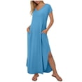 thumbnail image 1 of Nkmbld Women's Summer Maxi Dress T-Shirt V-Neck Plus size Split Maxi Dresses Beach Vacation Dress, 1 of 7