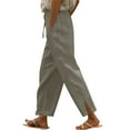 thumbnail image 1 of Nkmbld Women's Wide Leg Pants Work Office Business Pants Cotton Linen Casual Trousers with Buttons, 1 of 6