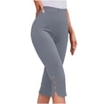 thumbnail image 1 of Nkmbld Womens Capris Summer Solid Color Capris Matching Slim Fitting Yoga Gym Pants Leggings with Button, 1 of 7