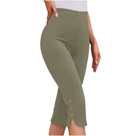 Nkmbld Womens Capris Summer Solid Color Capris Matching Slim Fitting Yoga Gym Pants Leggings with Button
