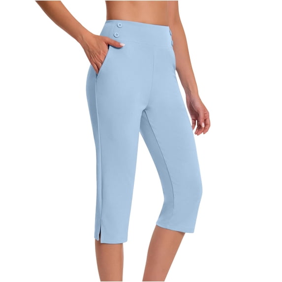 Nkmbld Womens Capris Summer Solid Color Capris with Pocket Matching Slim Fitting Yoga Gym Pants Leggings