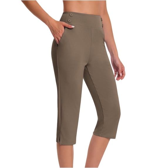 Nkmbld Womens Capris Summer Solid Color Capris with Pocket Matching Slim Fitting Yoga Gym Pants Leggings