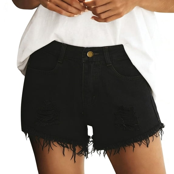 Nkmbld Womens Jean Shorts Plus Size Frayed Tassel Hem Denim Shorts Ripped Beach Vacation Clothes Summer Outfits