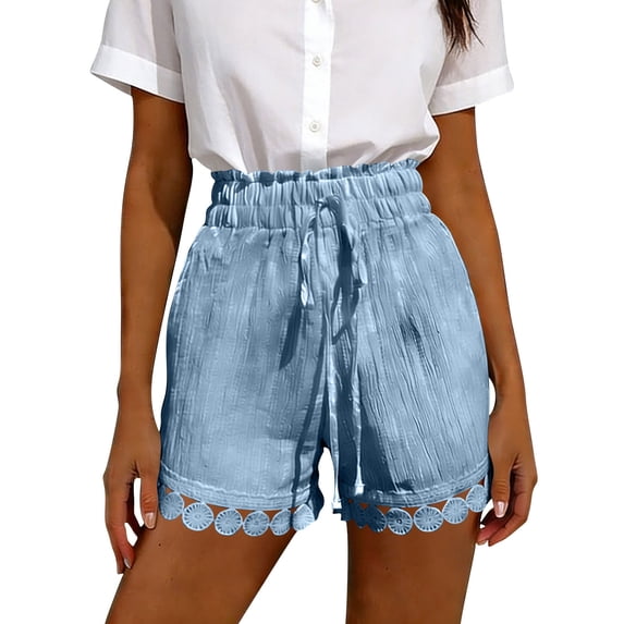 Nkmbld Womens Shorts Summer Casual Elastic Waist Drawstring Lace Boho Beach Vacation Shorts