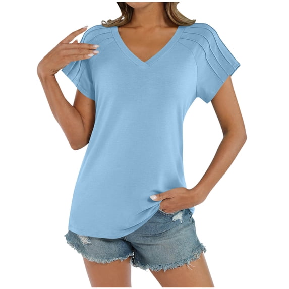 Nkmbld Womens Summer Tops Short Sleeve Cute V Neck Casual Solid Tee Shirts