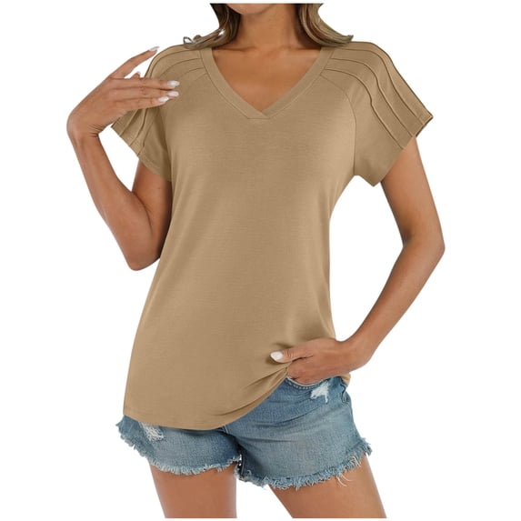 Nkmbld Womens Summer Tops Short Sleeve Cute V Neck Casual Solid Tee Shirts