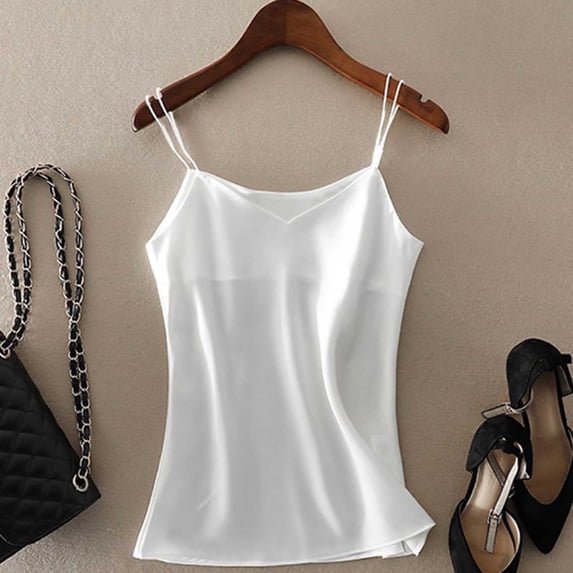 Nkmbld Womens Tanks Silk Satin Tank Top V Neck Camisole Cami Spaghetti Strap Top Sleeveless Blouses Shirt