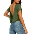 thumbnail image 1 of Nkmbld Womens Tops Summer Casual Solid Short Sleeve Round Neck Backless Back Wearable Shirt, 1 of 8
