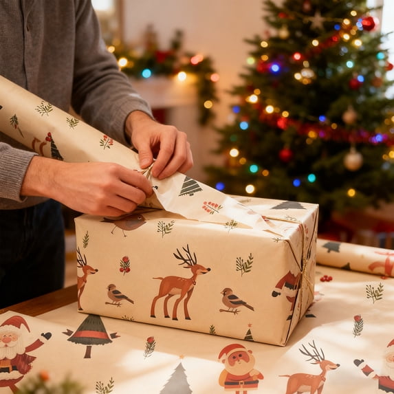 Nkmbld Wrapping Paper Roll Vintage Kraft Paper Double-Sided Color Printed Bouquet Wrapping Paper Suitable for Valentines Christmas Party Gift Packaging