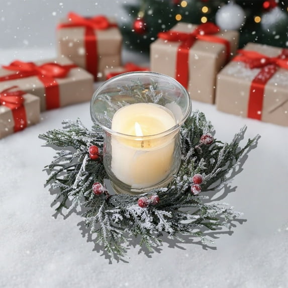 Nkmbld Wreath Candle Ring Artificial Pine Garland Candle Ring Holder for Holiday Cabinet Table Centerpiece Chair Windows Wedding Doors Decorations
