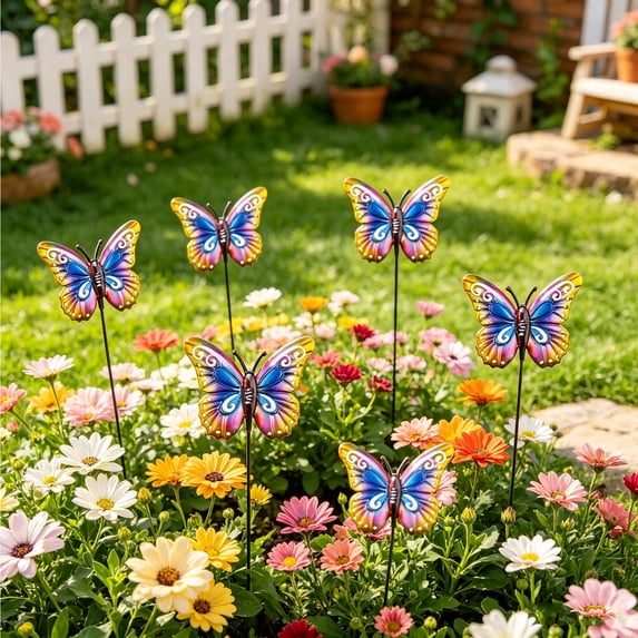 Nkmbld Garden Stake Decor, Metal Butterfly Garden Stakes Waterproof Butterfly Lawns Ornaments for Indoor Outdoor Yard Patio Plant Pot, Flower Bed