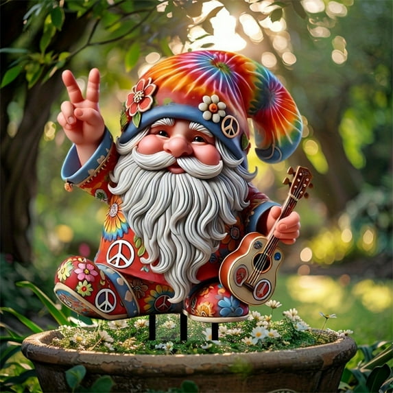 Nkmbld Yard Statues Outdoor Whimsical Hippie Gnome Acrylic Garden Card Bear Theme Garden Ground Insert Potted Decoration