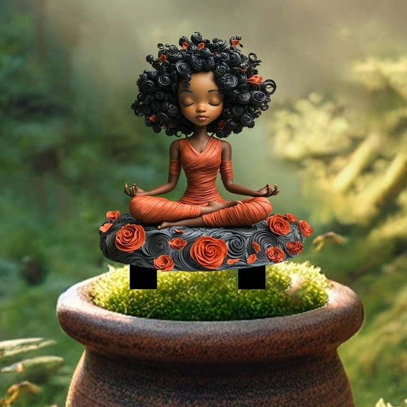 Nkmbld Yard Statues, Patio Statues Enchanting Girl Yoga Acrylic Outdoor Courtyard Decoration Floor Insertion Outdoor Pottery Decoration