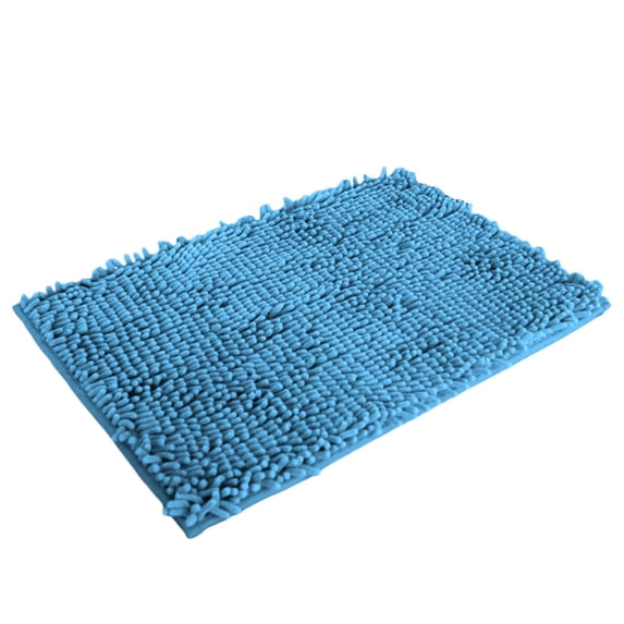 Nksudet Non-Slip Bathroom Rugs Chenille Soft Striped Plush Bath Mat,"15.8 X 25",Light Blue