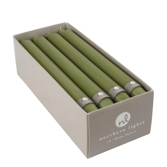 Northern Lights Candles Nlc Wide Tapers 12Pc Box Moss Green 10 Inch