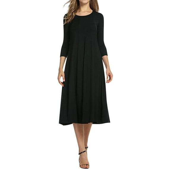 Nlife Women 3/4 Sleeve Round Neck Swing Midi Dress, 2XL