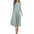 thumbnail image 1 of Nlife Women 3/4 Sleeve Round Neck Swing Midi Dress,L, 1 of 10