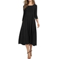 thumbnail image 1 of Nlife Women 3/4 Sleeve Round Neck Swing Midi Dress,S, 1 of 10