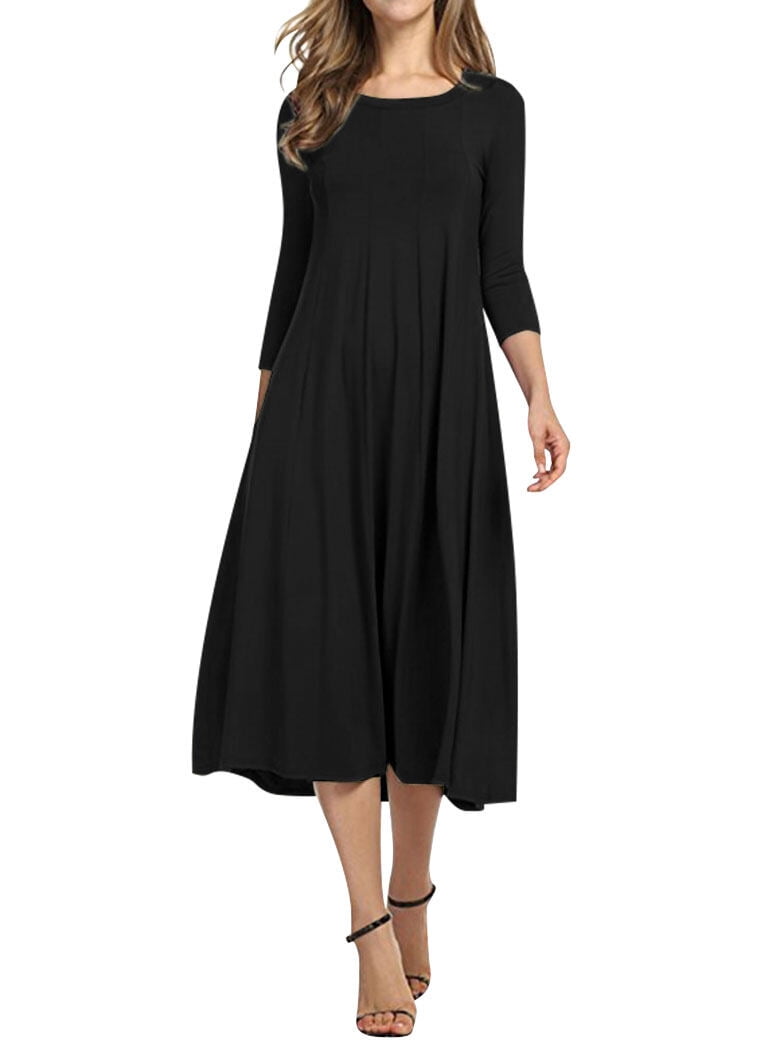 Nlife Women 3/4 Sleeve Round Neck Swing Midi Dress, XL - Walmart.com