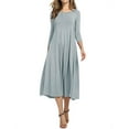 thumbnail image 1 of Nlife Women 3/4 Sleeve Round Neck Swing Midi Dress, 1 of 10
