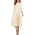thumbnail image 1 of Nlife Women 3/4 Sleeve Round Neck Swing Midi Dress, 1 of 10