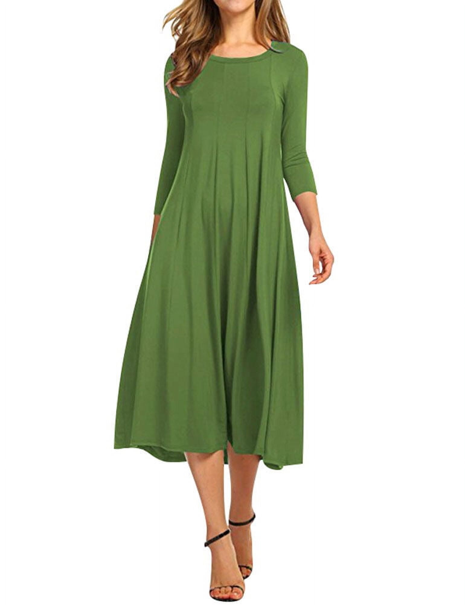 Nlife Women 3/4 Sleeve Round Neck Swing Midi Dress - Walmart.com