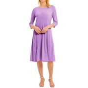 Nlife Women 3/4 Sleeve Round Neck Swing Midi Dress