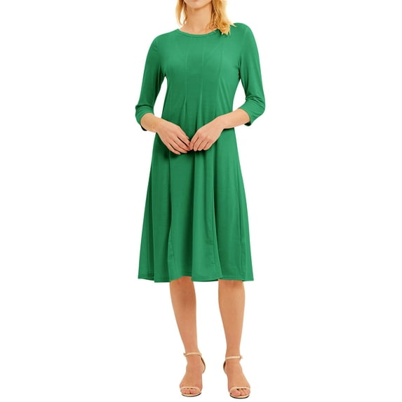 Nlife Women 3/4 Sleeve Round Neck Swing Midi Dress