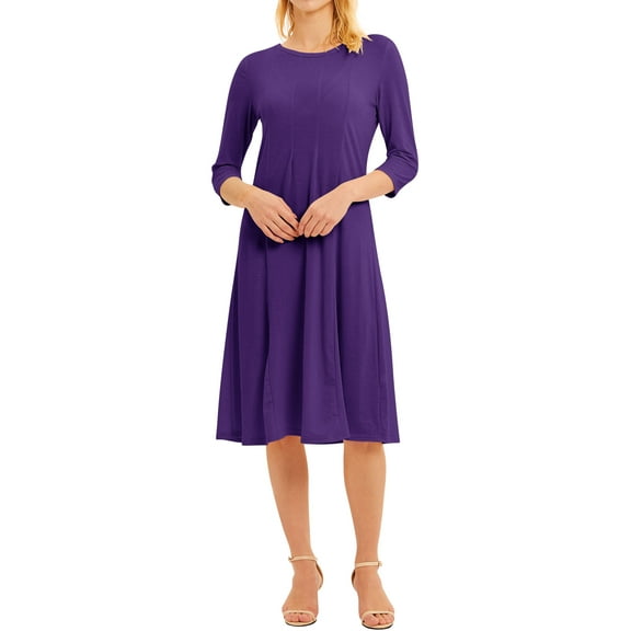 Nlife Women 3/4 Sleeve Round Neck Swing Midi Dress