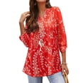 thumbnail image 1 of Nlife Women Bohemian 3/4 Sleeve V Neck Floral Print Shirt, 1 of 11